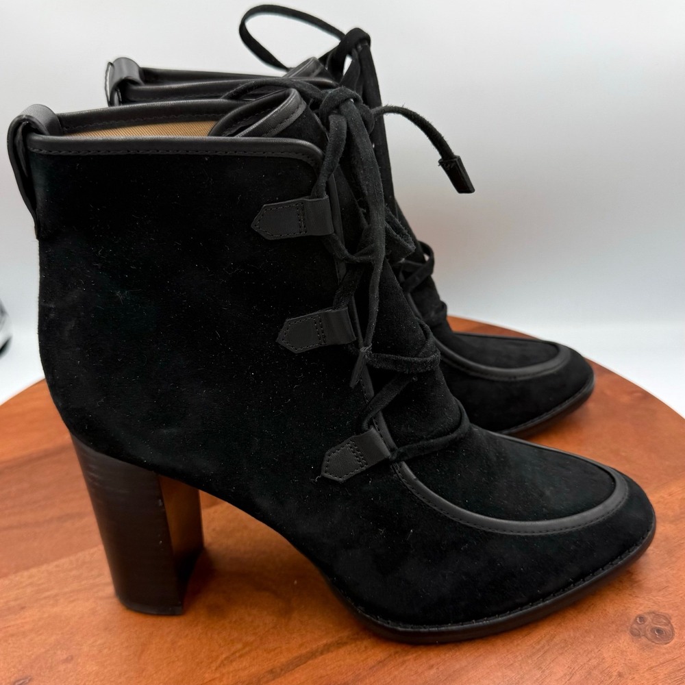 Lauren Ralph Lauren Mabel Black Suede Lace Up Block Heel Dress Boots Womens 10 B